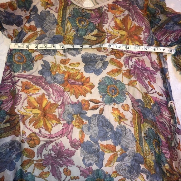ELENA Baldi 100% Silk Outer Floral Bell Sleeve Short Dress Sz Small - Picture 6 of 10